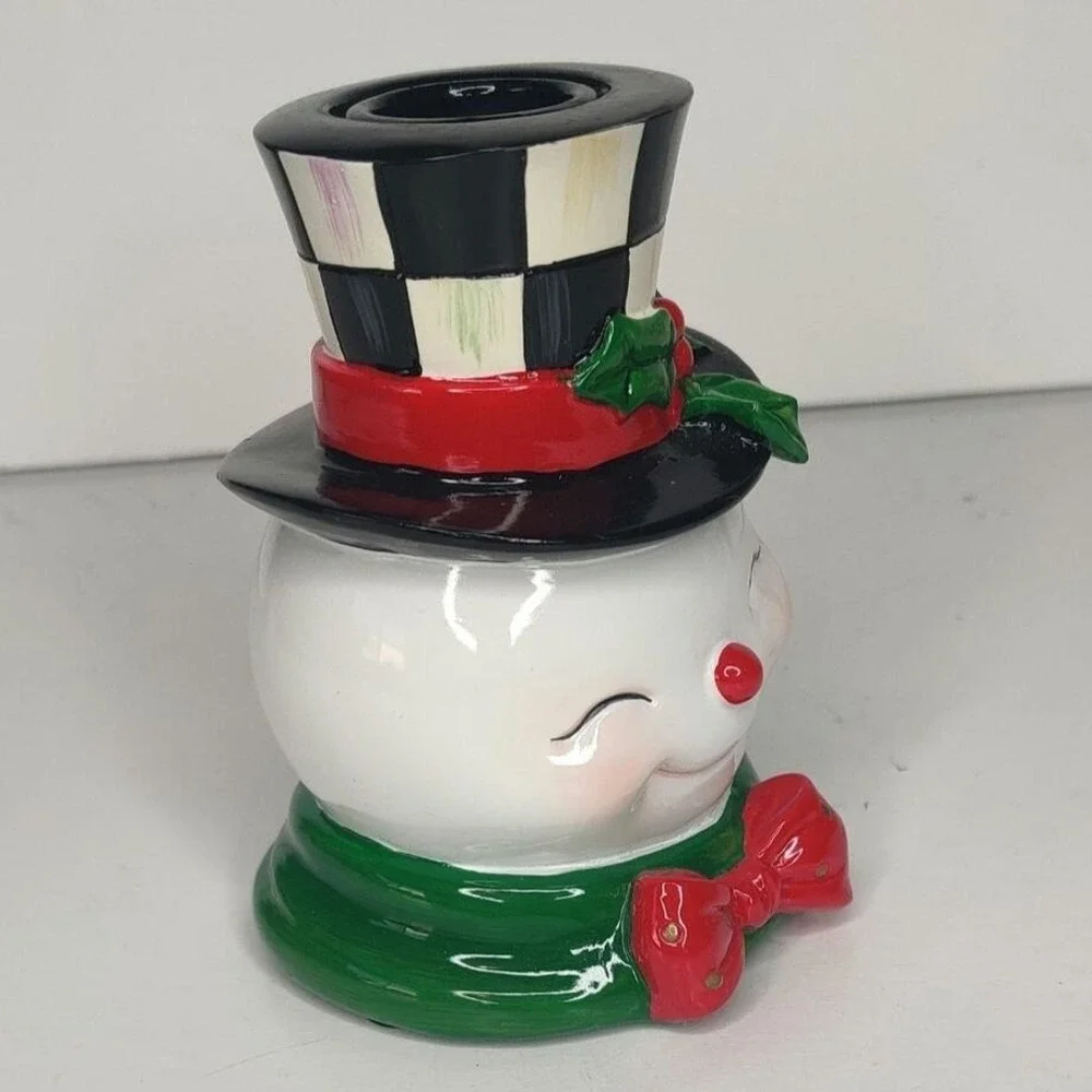 Mackenzie-Childs‎ Granny Kitschy Snowman Frosty Courtly Check Candle Holder